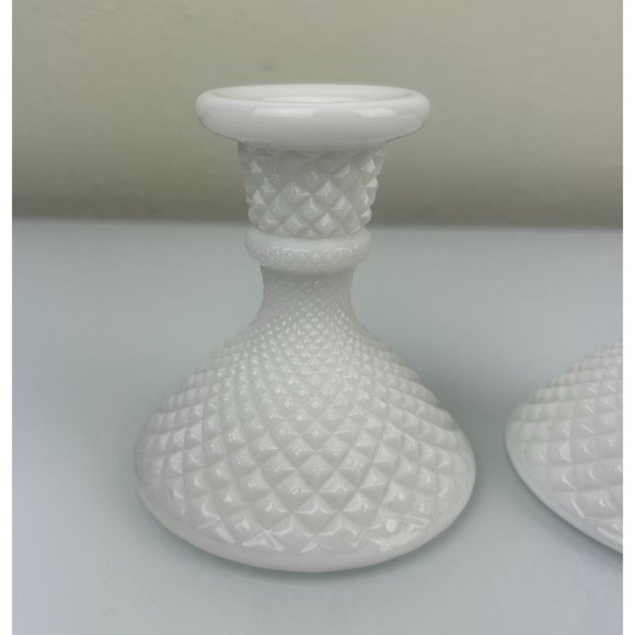 WESTMORELAND Authentic Milk Glass Set of 2 Hobnail Candle Holders White Home - Picture 3 of 12